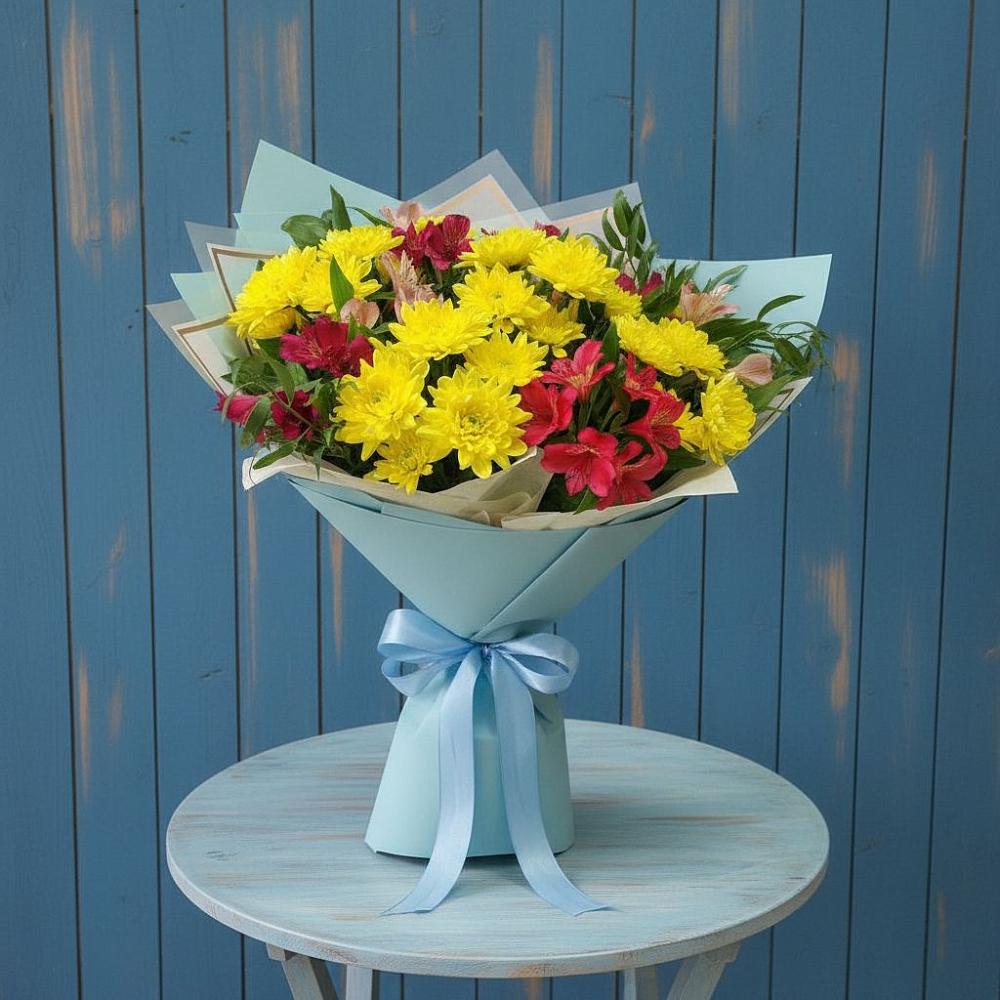 Букет цветов из: Альстромерии и Хризантемы в Елань-Колено