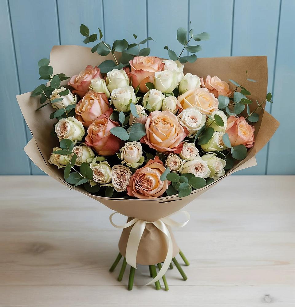 Букет цветов из: Альстромерии и Розы в Елань-Колено