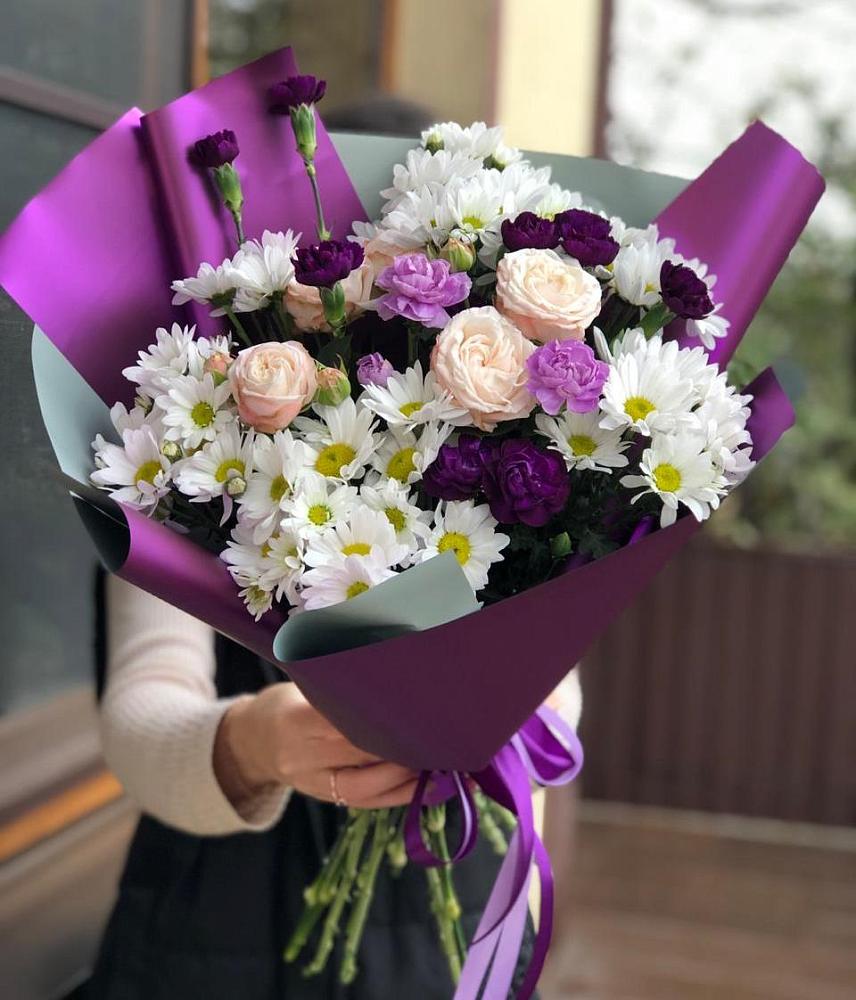 Букет цветов из: Хризантемы, Гвоздики и Розы в Елань-Колено