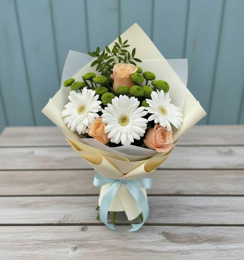Букет цветов из: Герберы, Розы и Хризантемы в Елань-Колено