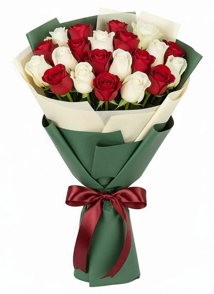 Букет Микс из красных и белых роз в Елань-Колено