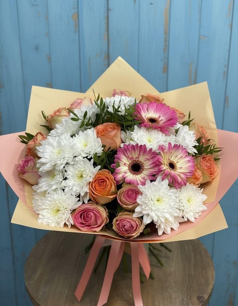 Букет цветов из: Розы, Герберы и Хризантемы в Елань-Колено
