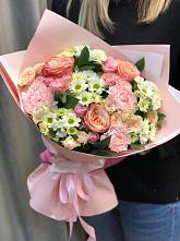 Букет нежные объятья в Елань-Колено Букет цветов из: Гвоздики, Розы и Хризантемы в Елань-Колено