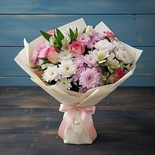 Букет цветов из:  Хризантемы, Альстромерии и Розы в Елань-Колено