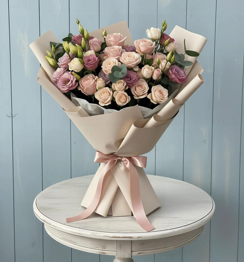 Букет цветов из: Розы и Лизиантусы в Елань-Колено