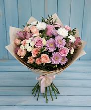 Букет цветов из:  Хризантемы, Розы и Альстромерии в Елань-Колено