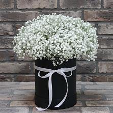 Цветочная композиция из Гипсофила в шляпной коробке в Елань-Колено